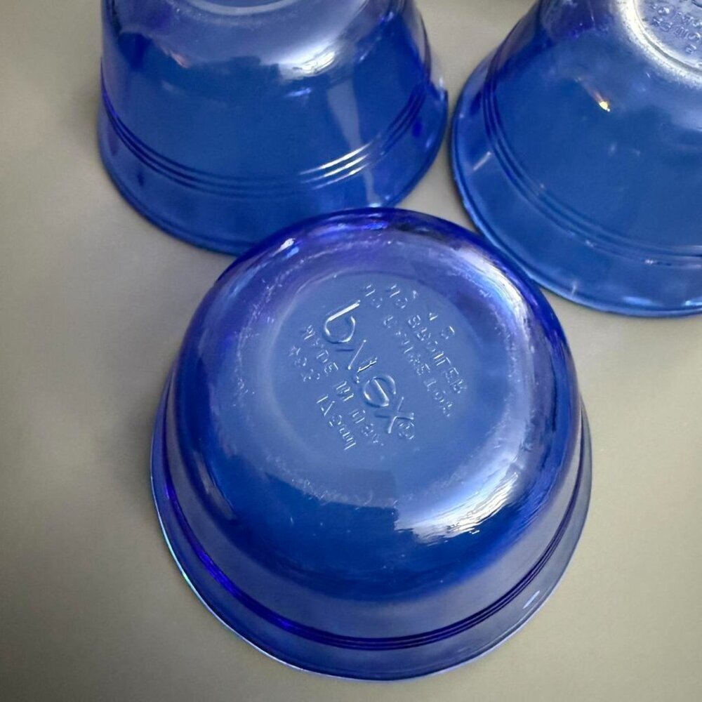 PYREX Vintage Glass Cobalt Blue Ramekin bowl 463 USA 6-oz 175ml Vintage Set 3 - Picture 3 of 7